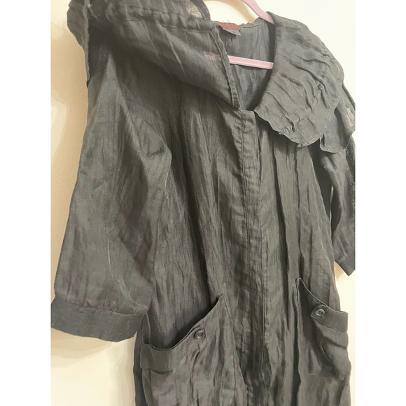 Simon Chang Black Jacket Dress Ruffle Neck 3/4 sleeves SZ 10 Tunic Long Top - Picture 13 of 14